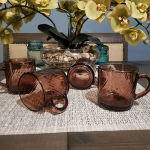 4 Vintage Purple Amethyst Glass Cups Mugs Optic Line Design~Mexico